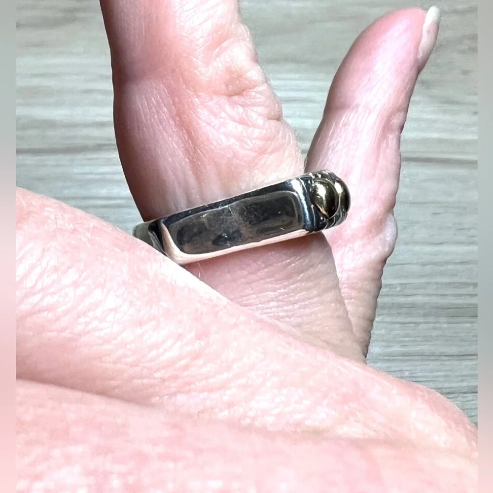 Vintage Designer David & Ronnie Sterling Silver & 14K Gold Band Ring, Size 7.5